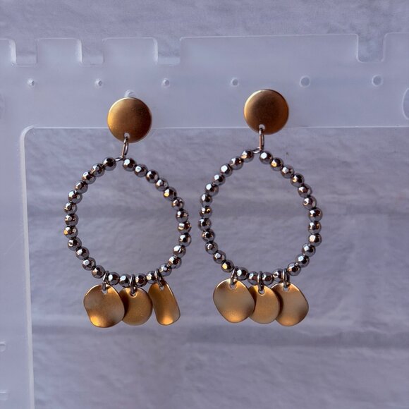 Vtg 1990s Chico’s Pearl Chain Drop Earrings Sparkle Textured Metal Ball Accents - Picture 10 of 14